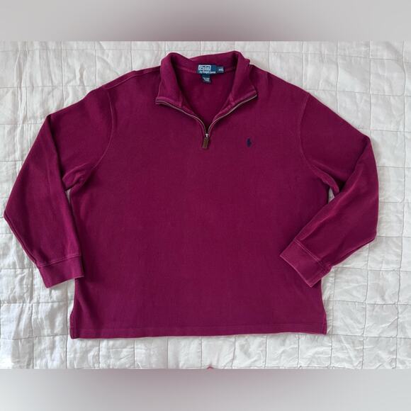 VTG Polo Ralph Lauren Men’s Red Quarter Zip Sweater Preppy Classic Academia-XXL - Picture 1 of 9